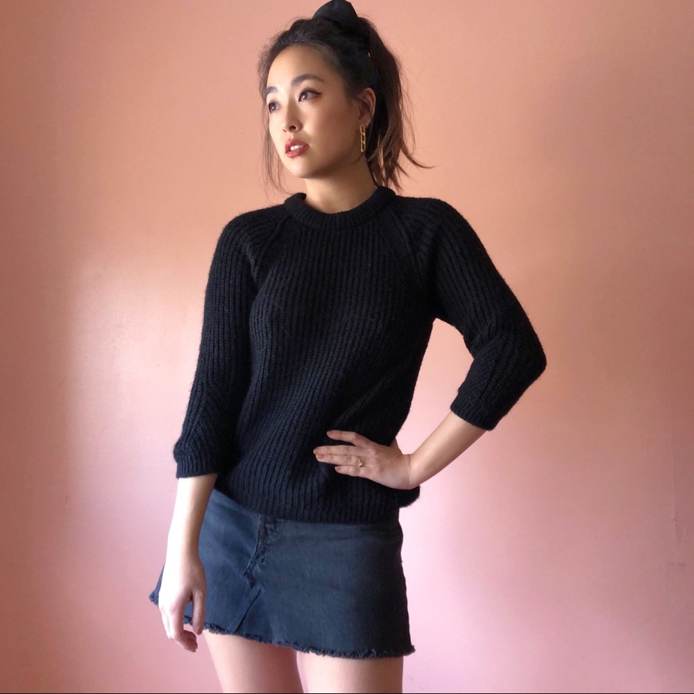 Zara Black Crewneck Ribbed Sweater